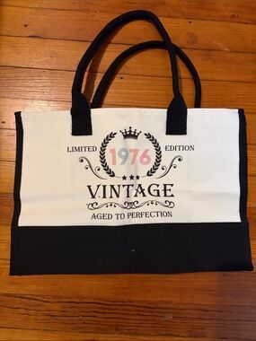 Vintage 1976 Black & White Canvas Tote Bag